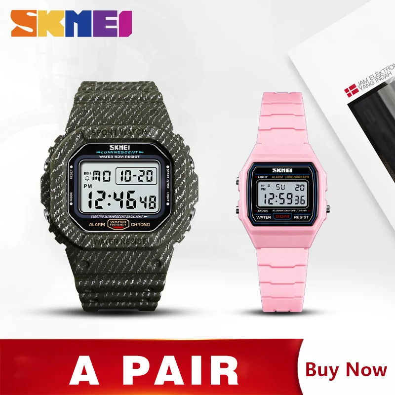 Armygreen Pink SKMEI цифровые детские часы мужские Секундомер Будильник мужские s часы с цифровыми часами детские часы montre enfant homme 1471 1460 набор - Цвет: Armygreen Pink