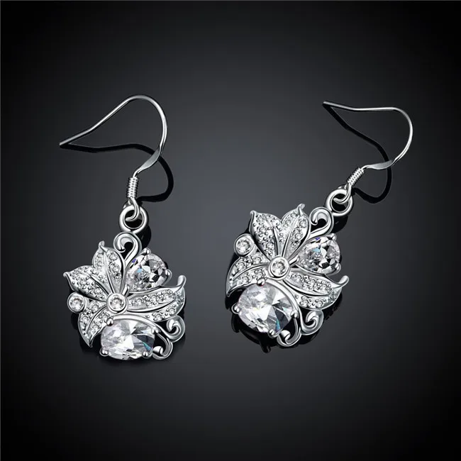 E025 925 Sterling Silver Earrings elegant and stylish flower zircon Europe selling TOP quality engagement gift | Украшения и