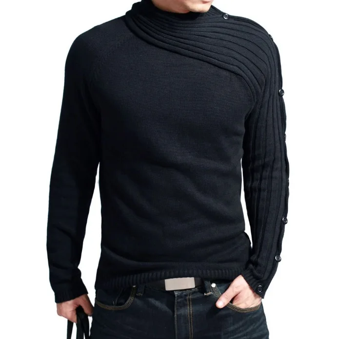 Мужской свитер с воротником под горло Повседневный хлопковый пуловер черный и