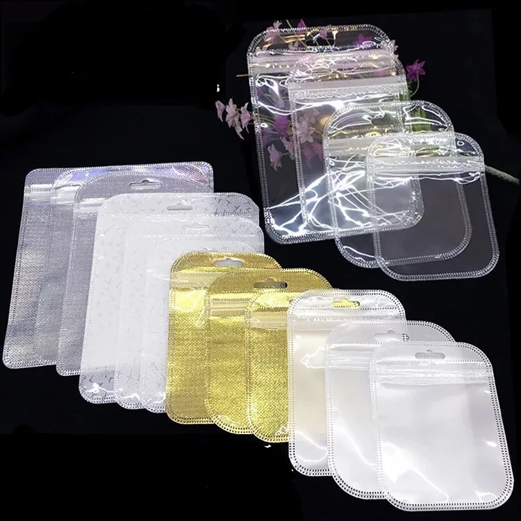 

100Pcs Clear Plastic Zipper Ziplock Bag With Hang Hole Zip Lock Reclosable Cell Mobile Phone Case Transparent Packaging Bag