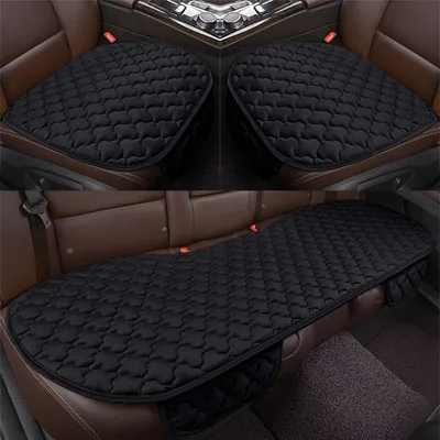 black 3 piece Чехол для автомобильного сиденья универсальный Передний Задний теплый бархат Cutton Подушка Нескользящая моющаяся плюшевая протектор сиденья автомобилей - Название цвета: black 3 piece