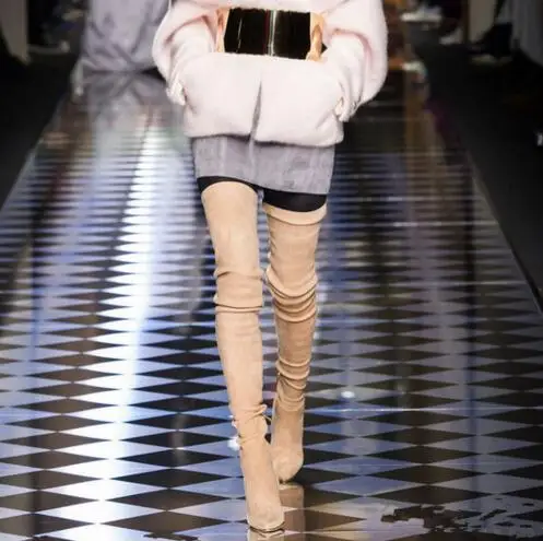 Сексуальные высокие сапоги выше колена облегающие эластичные Замшевые Кожаные