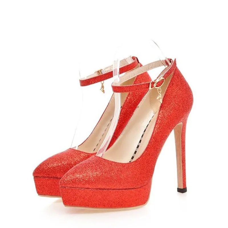 Spring New pattern fashion Cusp temperament Simplicity Sequins black sexy High-heeled Waterproof banquet marry Women Shoes 34-43