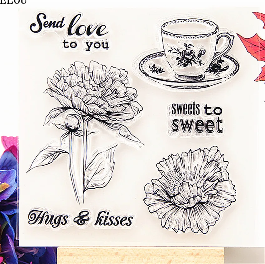 PANFELOU Tea cups and flowers Transparent Silicone Rubber Clear Stamps cartoon for Scrapbooking/DIY Easter wedding album | Дом и сад