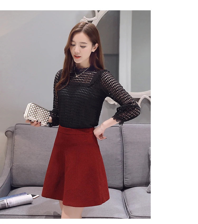 2018 осенние женские блузки тонкие кружевные рубашки с длинным рукавом Новое