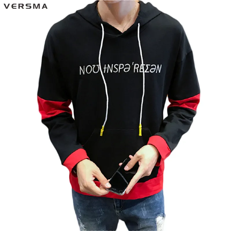 VERSMA Slim Fit с принтом букв Лоскутные свитеры капюшоном для мальчиков модная мужская