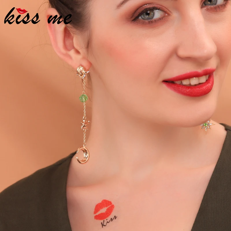 Kissme роскошный уникальный кристалл луна Анис звезда длинные висячие серьги для женщин Подарки сплав золотого цвета модные ювелирные изделия аксессуары