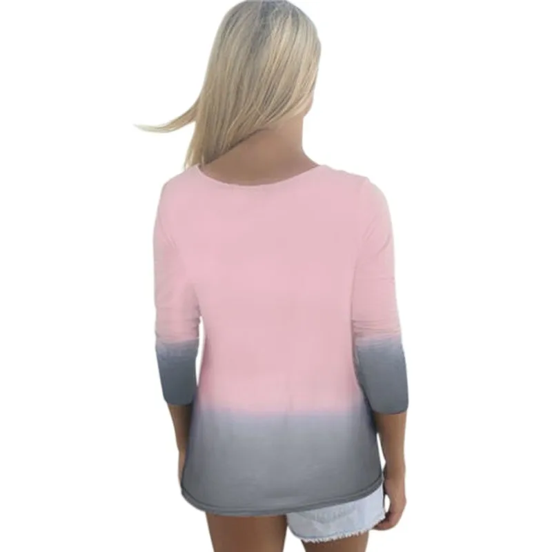 Летняя Мода Женский Футболка Градиент Цвета Новинка Trend Футболки Для Женщин