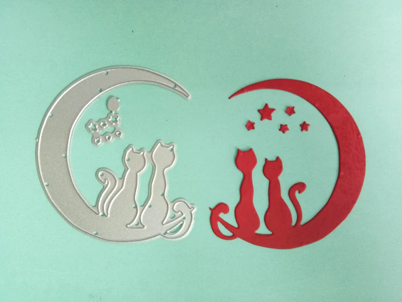 2 cat Sit Moon Star Border 67*63 мм металлические режущие штампы альбом скрапбукинга для DIY