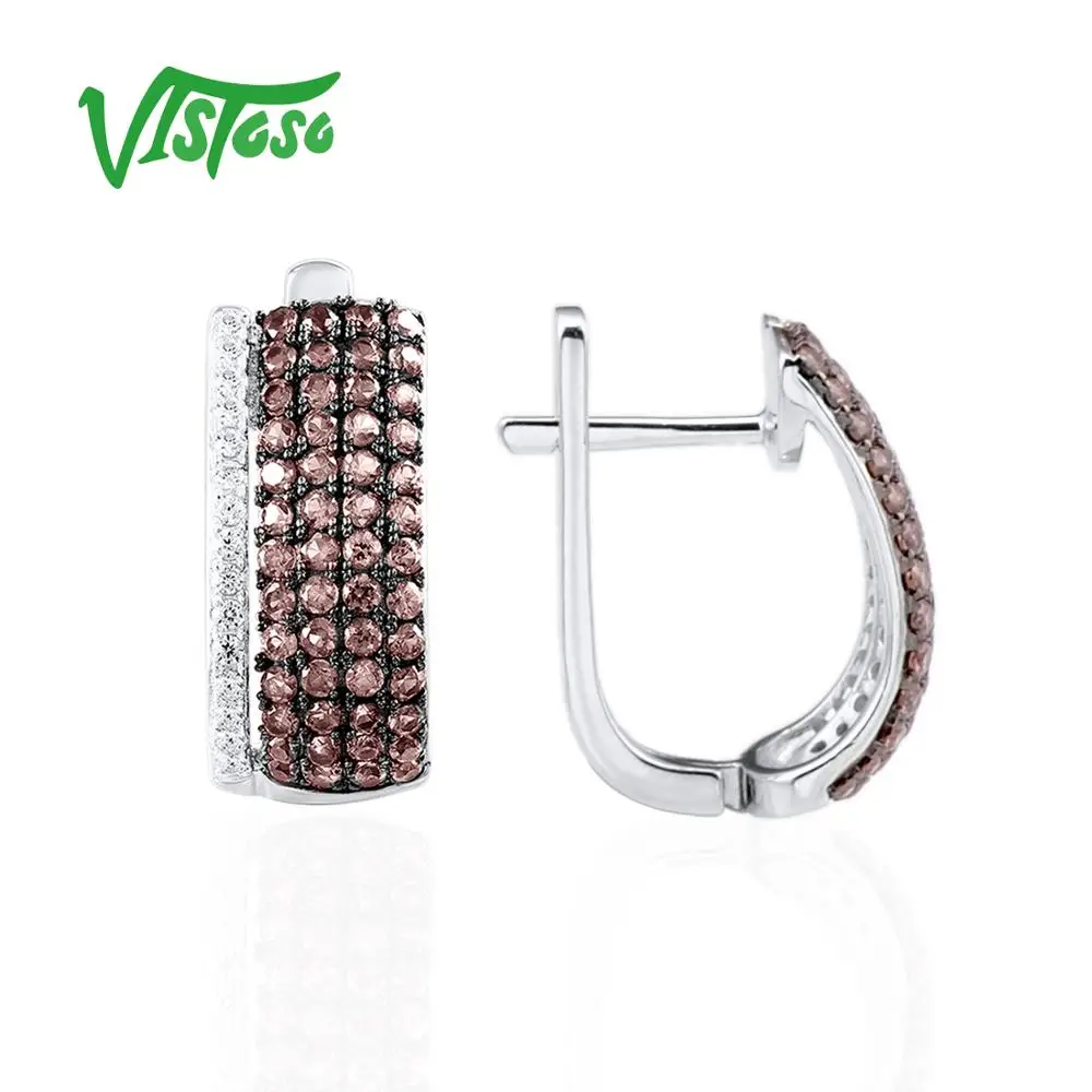 VISTOSO 925 пробы серебряные серьги гвоздики ювелирные для женщин круглый шоколад
