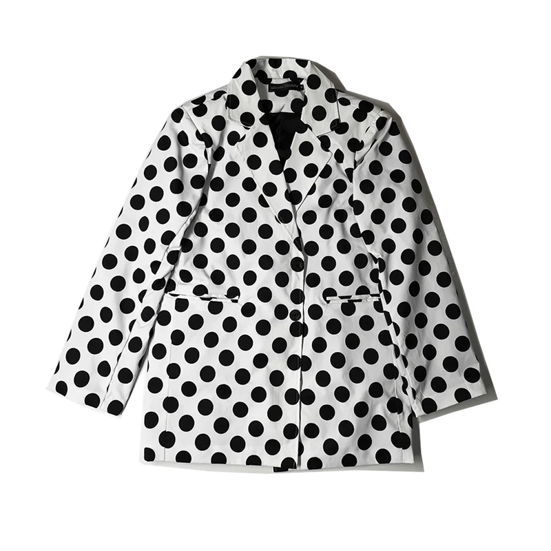 Фотография! Черно белый волнистый точечный классический костюм свободный с