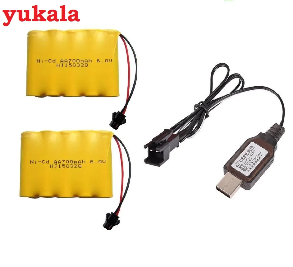 

YUKALA 6v 700mAh Ni-CD AA battery*2+usb charger*1 for WPL B1 B14 B16 B24 C14 3853a R/C truck R/C car SM Plug