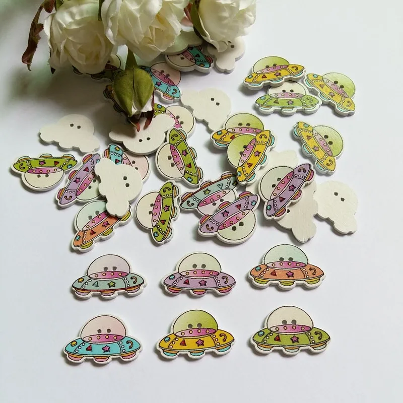 50 шт./лот деревянные пуговицы Kawaii космический корабль декоративные с 2