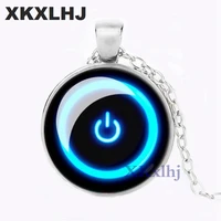 xkxlhj charms power button necklace glass cabochon art pattern pendant neon computer necklaces for mens handmade gift jewelry
