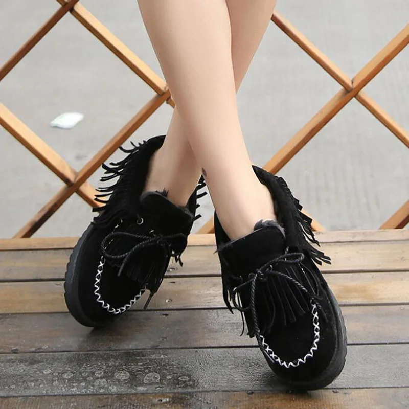 2016 Зимние Горячей Продажи Женщин Нубука Квартиры Кисточкой Сапоги случайные