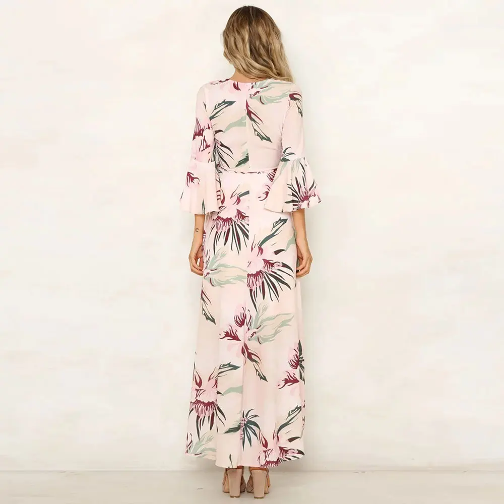 

WildPinky 2020 Summer Long Dress Floral Print Boho Beach Dress V-neck Maxi Dress Women Evening Party Dress Sundress Vestidos