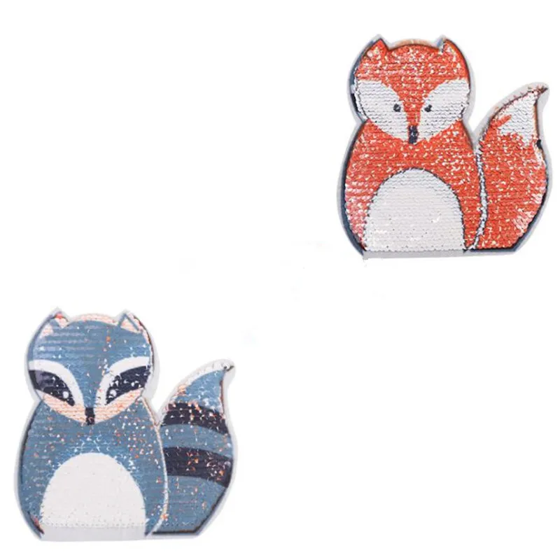 

ShinEquin Animal Cute Fox flip the double sided Patches for clothing Diy Reversible change color sequins Patch T-shirt Stickers