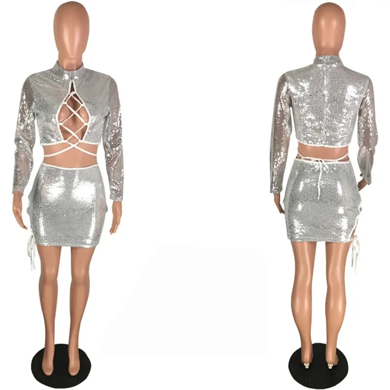

Sliver Lace up Women Sexy Club Party Dresses Women Short Dress