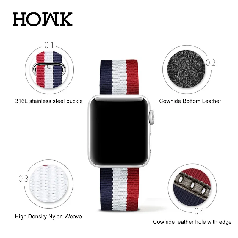 Ремешок нейлоновый HOWK для Apple Watch 38 мм 42 сменный Камуфляжный браслет смарт часов