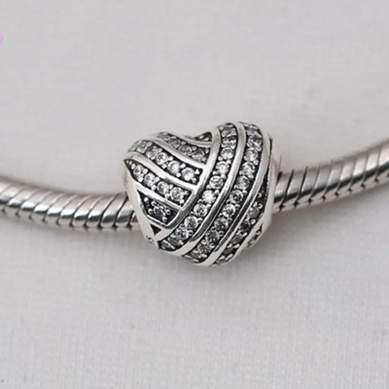

100% Real 925 Sterling Silver Heart Charm Bead fit Europe Charm Bracelets for Women Jewelry Gift