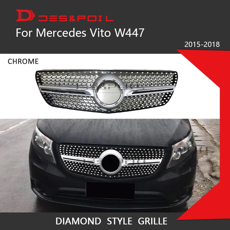 Vito Алмазная решетка черный серебристый хром для Mercedes Benz MPV эксклюзивный передний бампер гоночный гриль