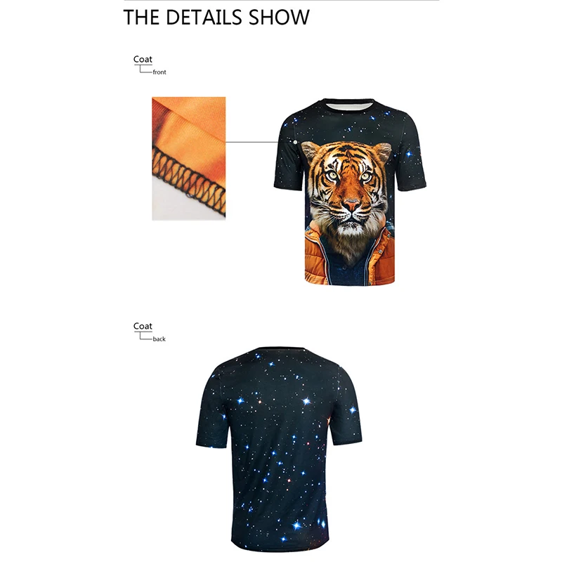 

FORUDESIGNS Wholesale Novelty Lion 3D Short Black Sleeved Handsome Animal Shirt For Bodybuilding Clothes Plus Size S-XXL