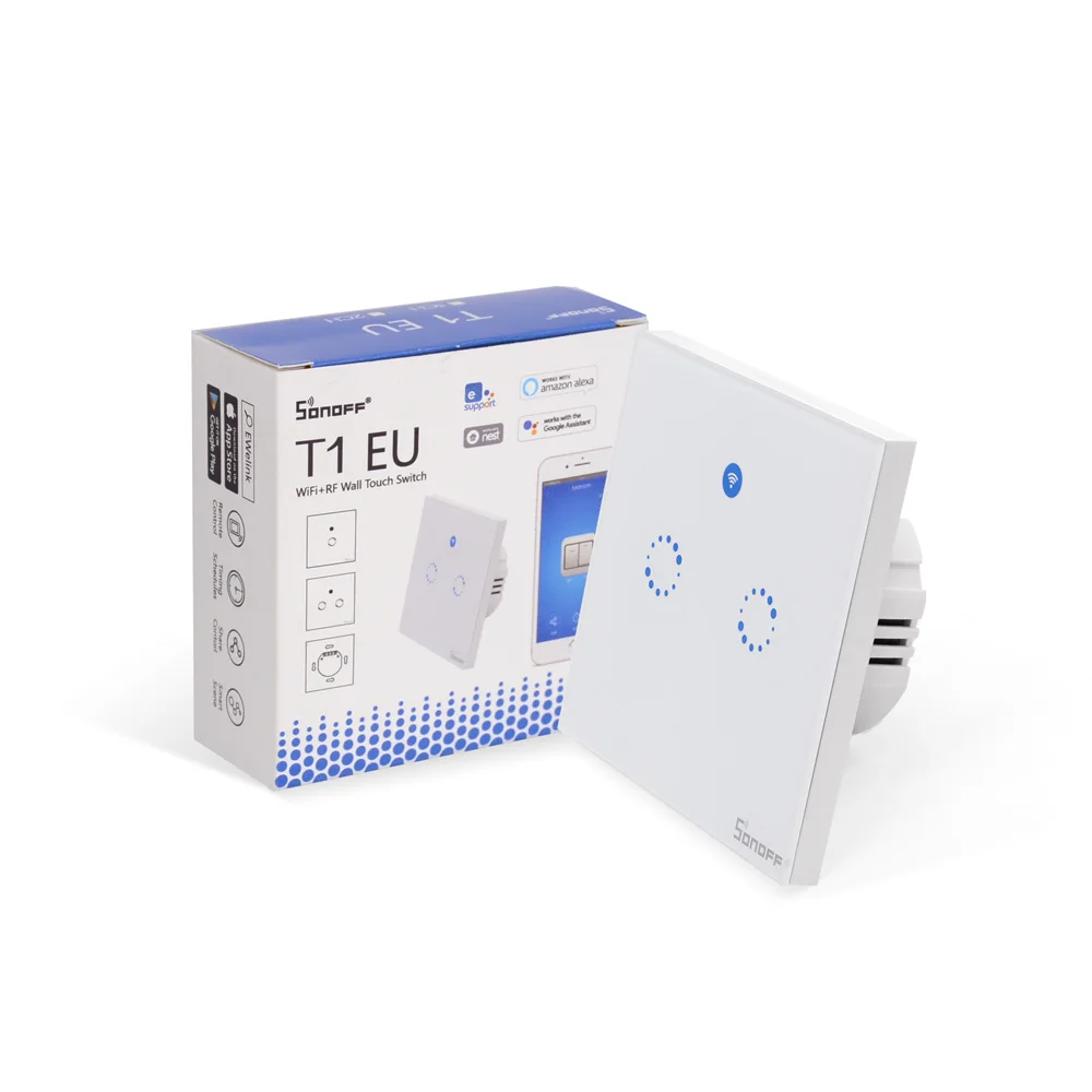 Sonoff ЕС T1 2 банды умный Wi-Fi стене выключатель света таймер RF/APP/Touch Управление Панель