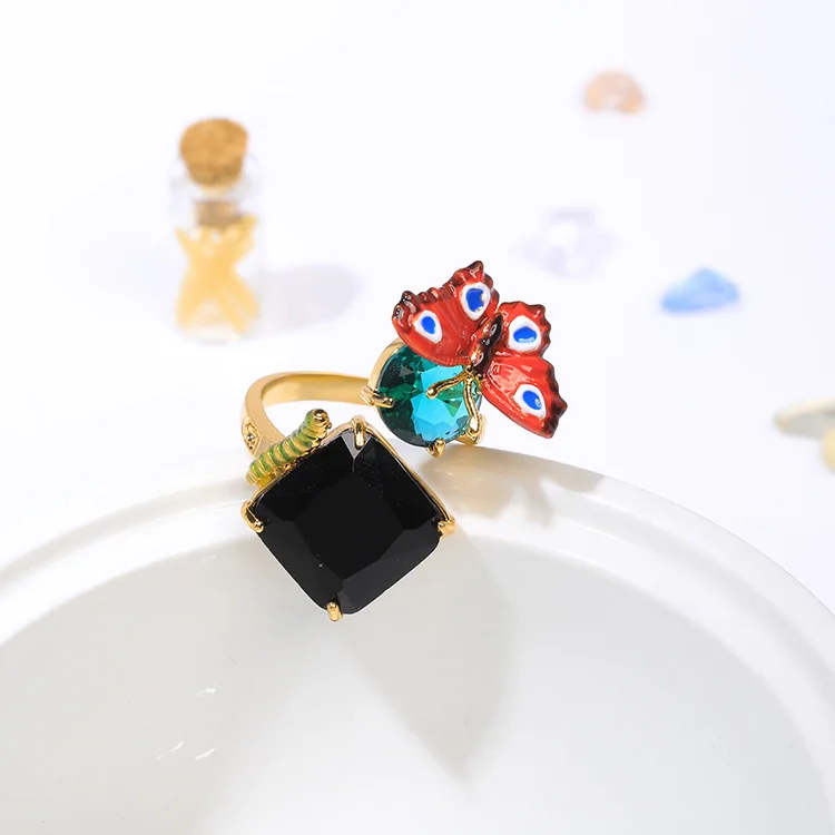 Enamel Glaze 2018 New Butterfly Gem Adjustable Rings For Women Pearl Charms Plant Fashion Party Jewelry Good Gift | Украшения и