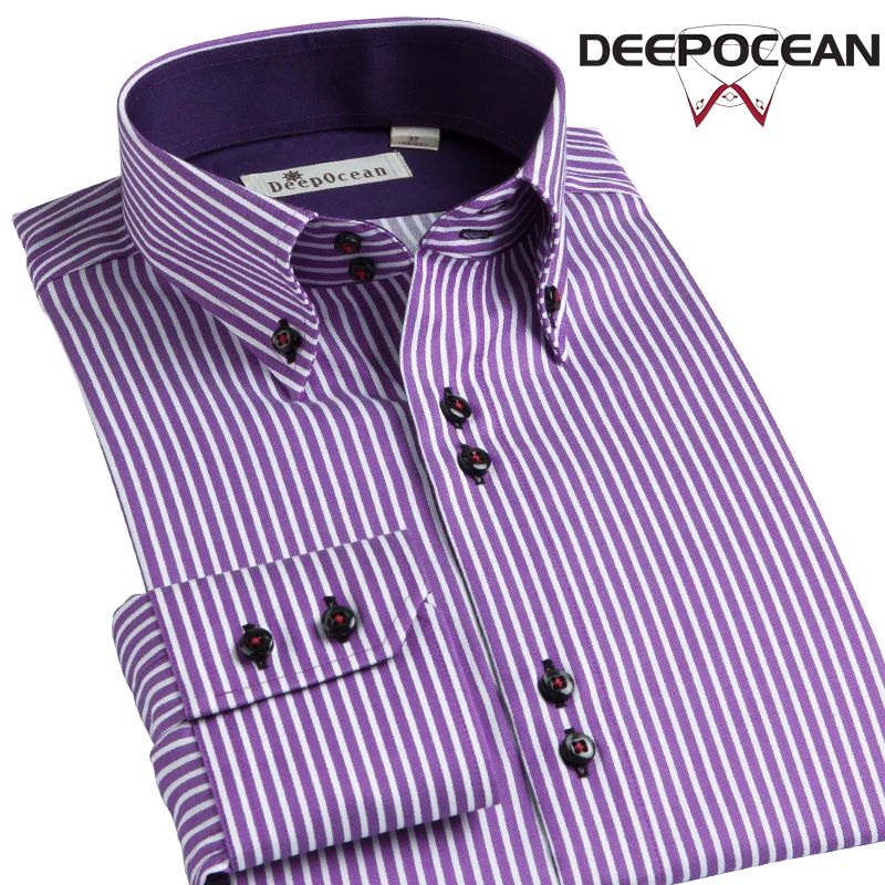 Deepocean Мужская рубашка с длинным рукавом Модная хлопковая мужская одежда размера