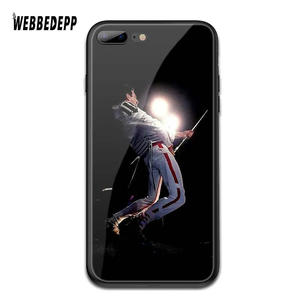 TG1 Чехол WEBBEDEPP queen band Freddie Mercury из закаленного стекла TPU для Apple iPhone 6 6S 7 8 Plus 5 5S SE XR X XS 11 Pro MAX чехол - Цвет: TG1
