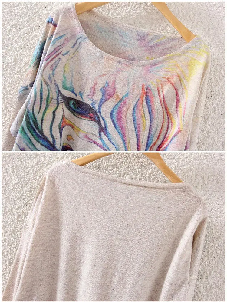 Женский трикотажный свитер с рукавами летучая мышь радужная Зебра зимний