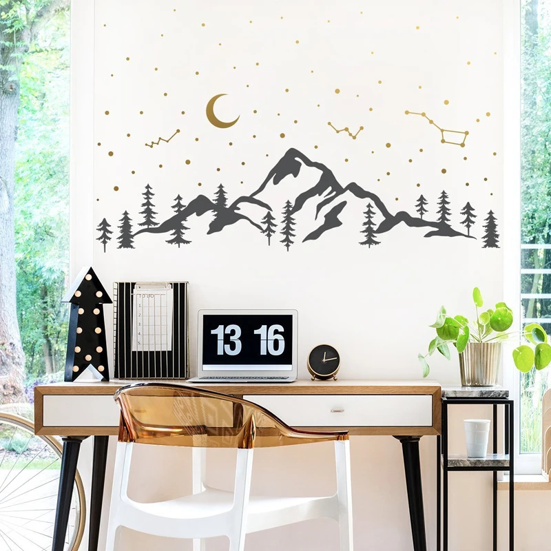 Moon And Star Constellation Mountain Sweet Pattern Wall Stickers Home Decor Living Room Decoration Sticker Muraux Vinyl Art L818 | Дом и сад