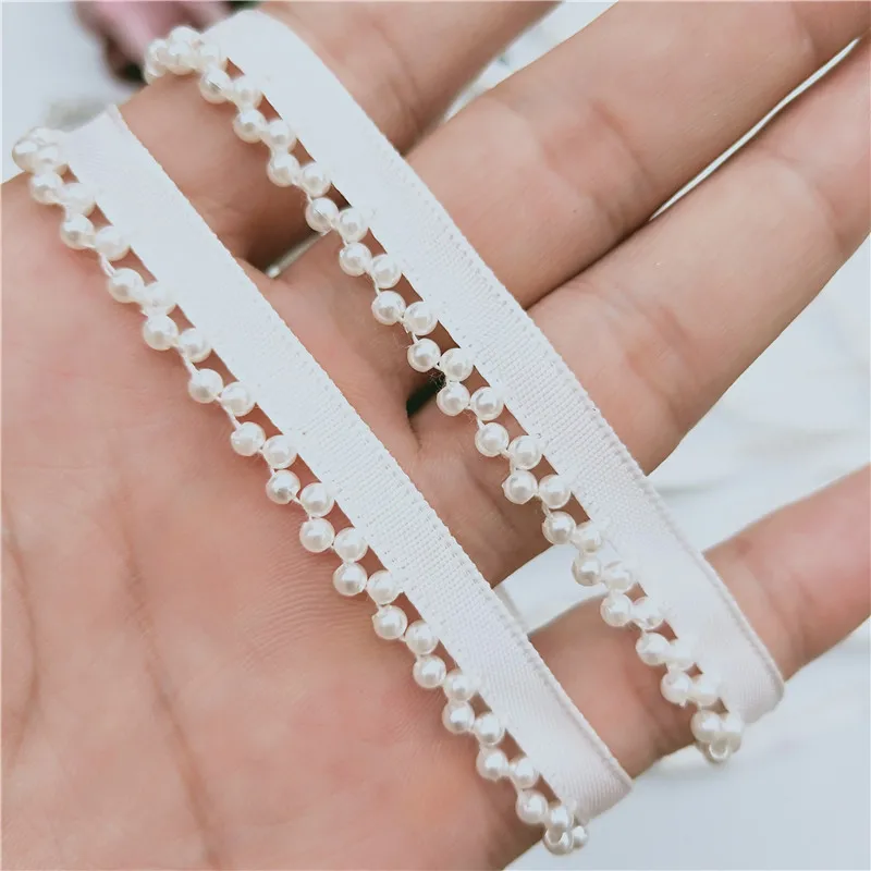 Ширина 1 см белый жемчуг с бисером кружевная отделочная лента ткань ручной работы