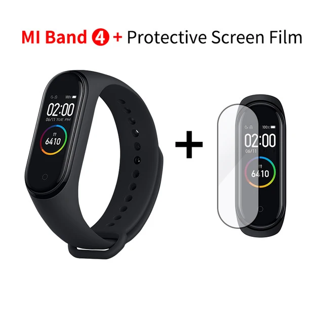 Xiaomi mi смарт-браслет 4, 3 цвета, AMOLED экран, mi Band 4, смарт-браслет, фитнес-браслет, Bluetooth, спортивный водонепроницаемый смарт-браслет - Цвет: black add film