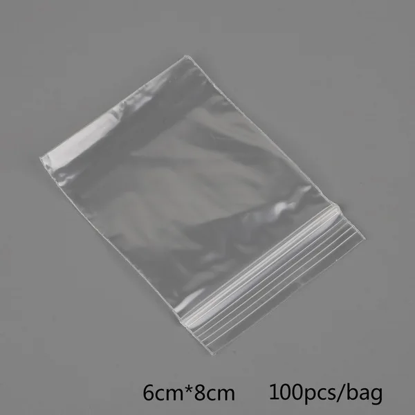 Высокое качество, 100 шт, разные размеры, ювелирные изделия, Ziplock, застежка-молния, защелкивающийся пластиковый полиэтиленовый прозрачный пакет, конфетная посылка, подарки, сумки и сумки - Цвет: 6x8cm