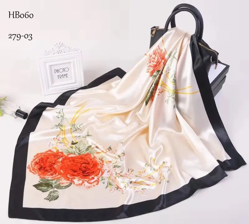 black beige BYSIFA зимний мужской женский черно-белый Шелковый шарф 90*90 см Универсальный геометрический узор большой квадратный шарф обертывания мусульманский головной платок - Цвет: black beige