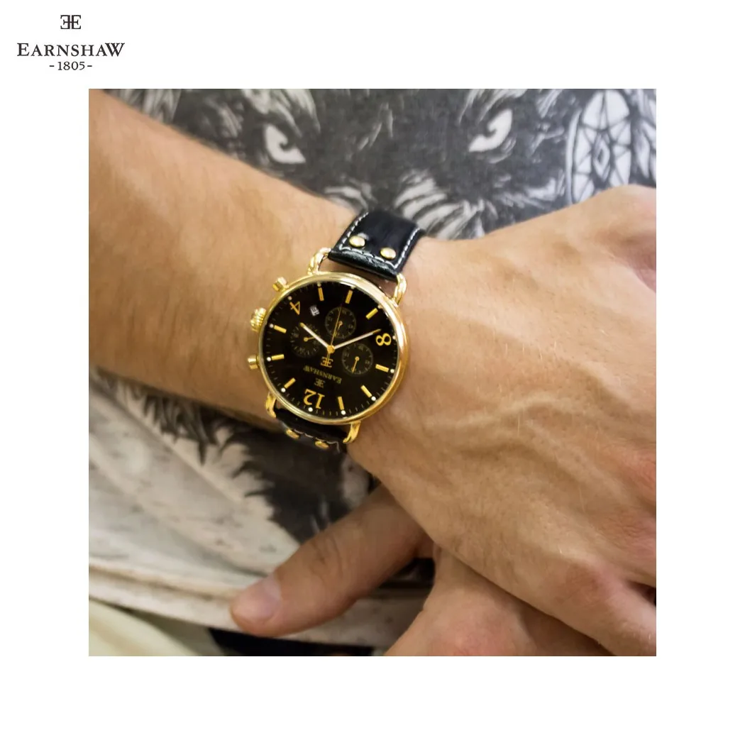Наручные часы Earnshaw ES-8001-01 мужские с кварцевым хронографом на кожаном ремешке |