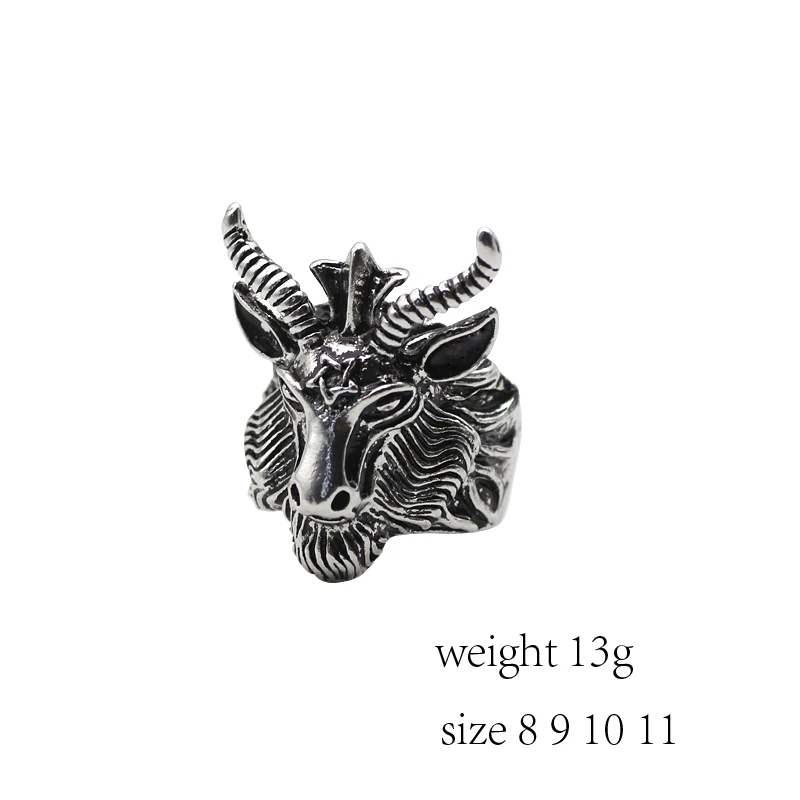 

Punk Men Devil Satan Hexagram Black Goat Sheep Ring Titanium Steel Man Biker Rings Animal Jewelry Dropshipping Anel Masculino