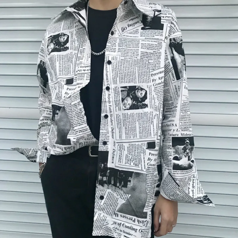 

2019 Sale Blusas Plus Size Women Tops Loose Large Size Shirt Female Retro Newspaper Letter Printing Lapel Long Sleeve Woman