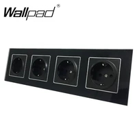 quadruple 16a eu electrical socket for round box ce wallpad luxury black crystal glass 4 frame eu standard outlet with claws