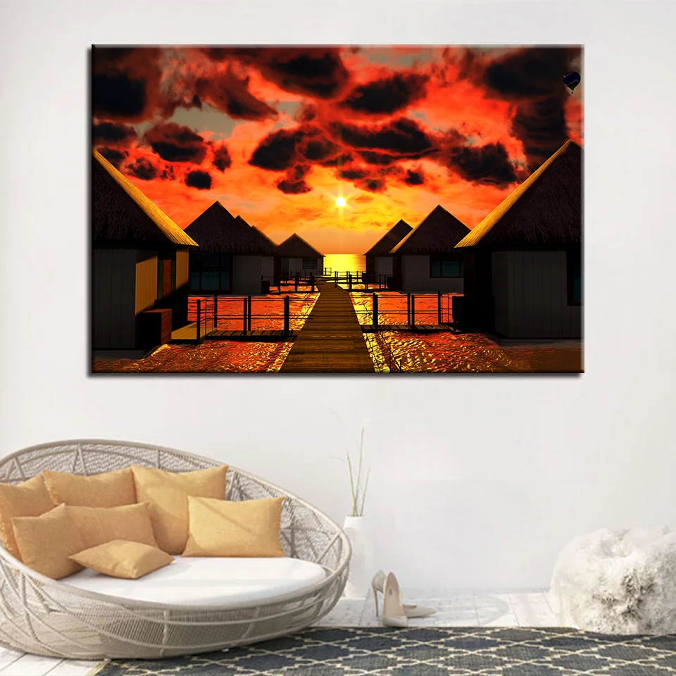 Рамка для домашнего декора настенные картины гостиной 1 панель дом закат пейзаж