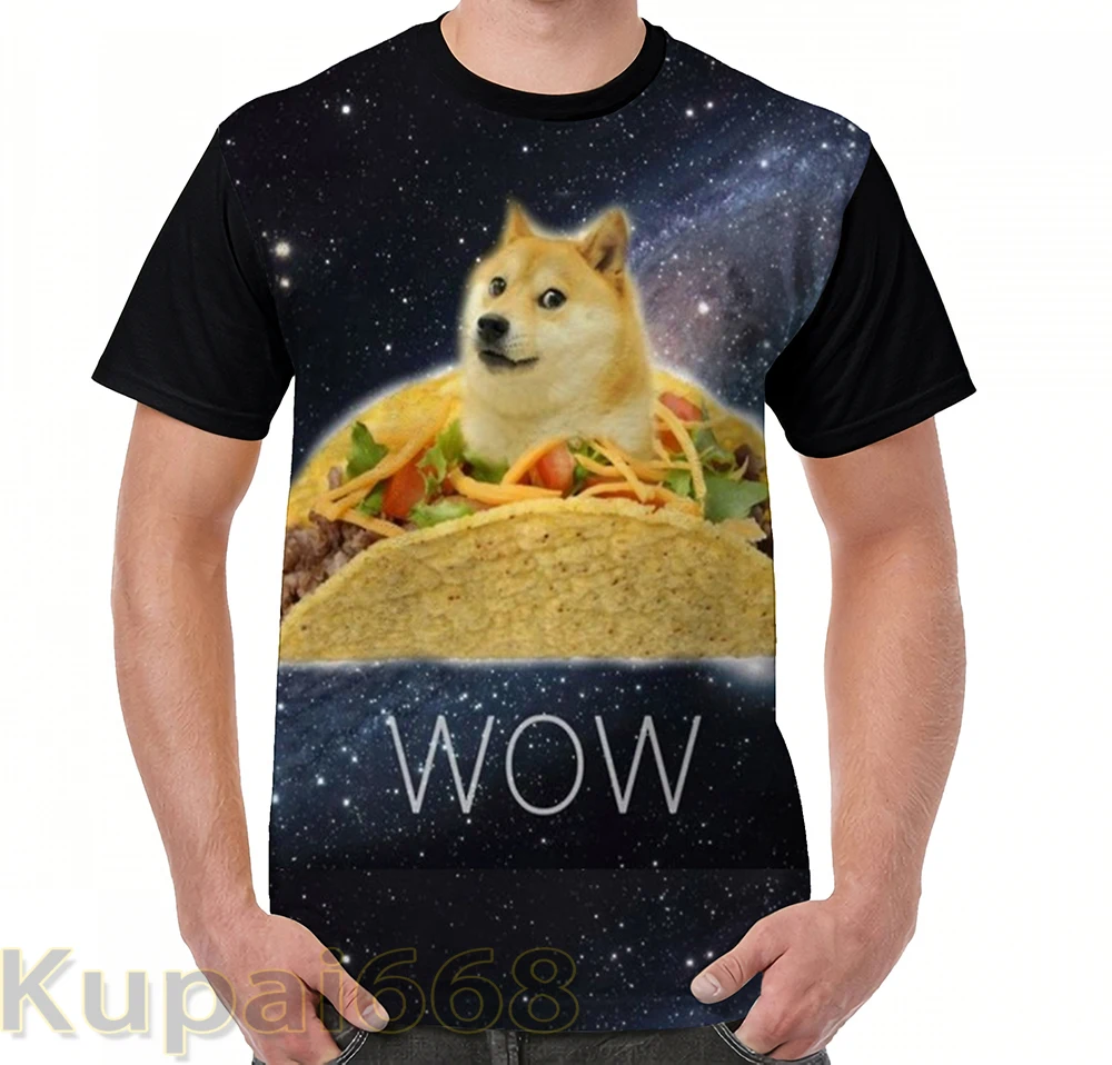 Забавная футболка с графическим принтом мужские топы футболки Doge Tacos Wow женская