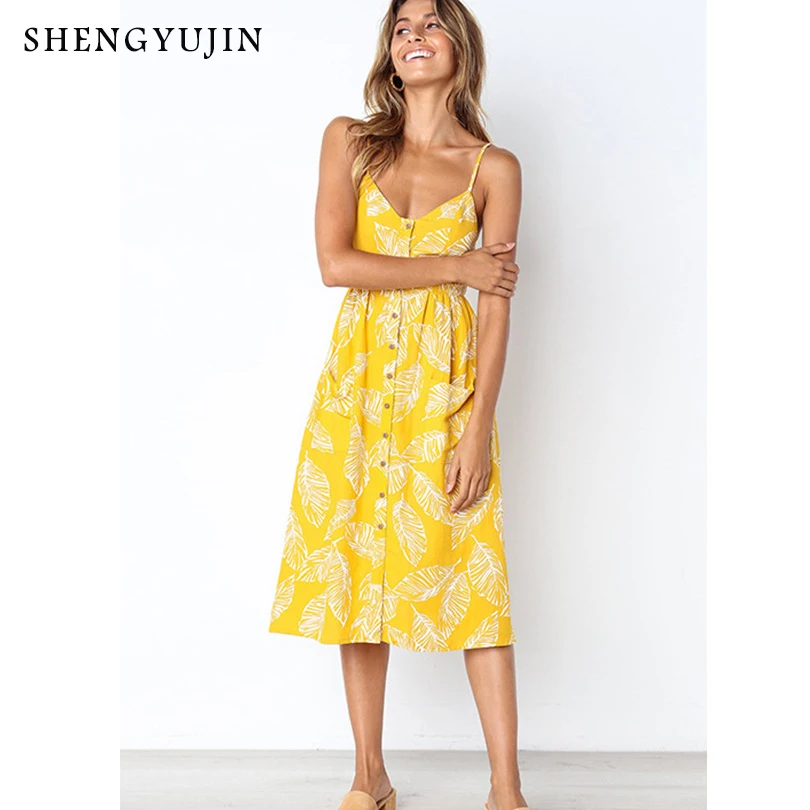 SHENGYUJIN 2019 Vintage Sexy Bohemian Floral Tunic Beach Dress Summer Women Sundress Pocket Red White Striped Female | Женская одежда