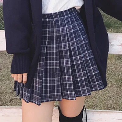 Модные плиссированные юбки в клетку для женщин Harajuku, повседневные мини-юбки трапециевидной формы с высокой талией, клетчатые плиссированные Женские джинсовые юбки Kawaii ZDQ145 - Цвет: SLGeZi
