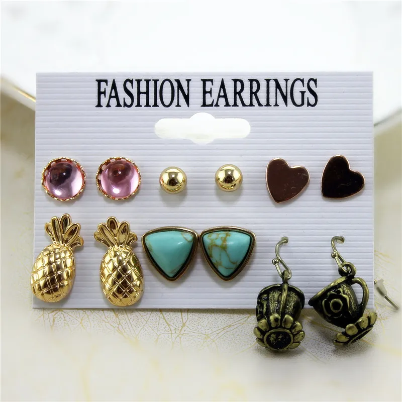 ENZE new fashion 6 pairs / set of earrings mixed heart-shaped plant retro pendant hundred matching accessories wholesale | Украшения и