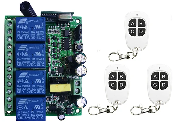 Wireless Relay AC110V 220V 230V 10A 4CH 4 CH RF Remote Control Switch Transmitter+ Receiver Toggle/Self-lock | Обустройство дома