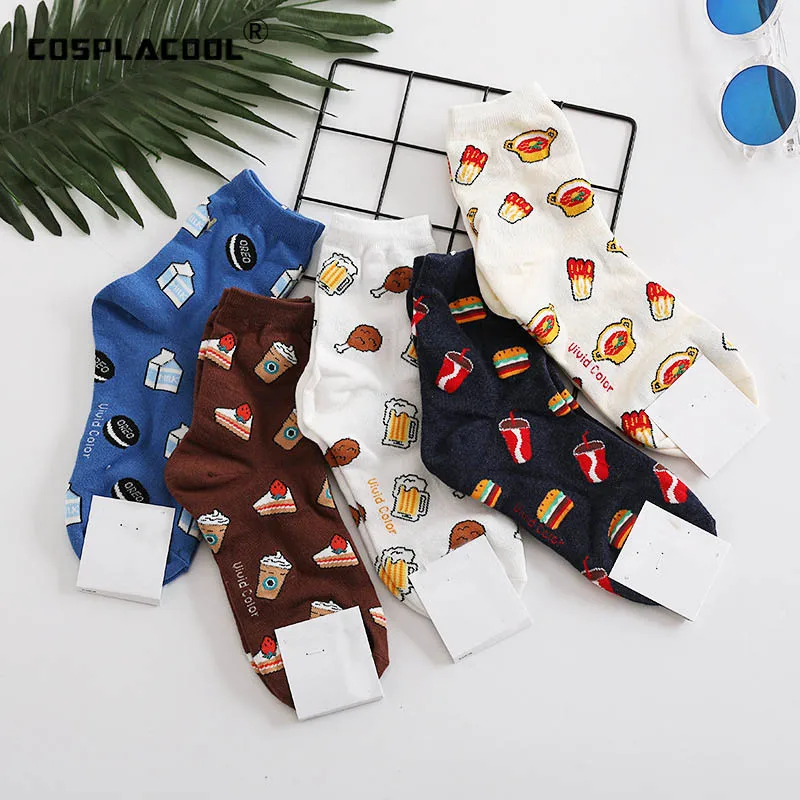 Смешные носки Харадзюку еда Гамбург/Пицца/суши милые женские Divertidos молоко