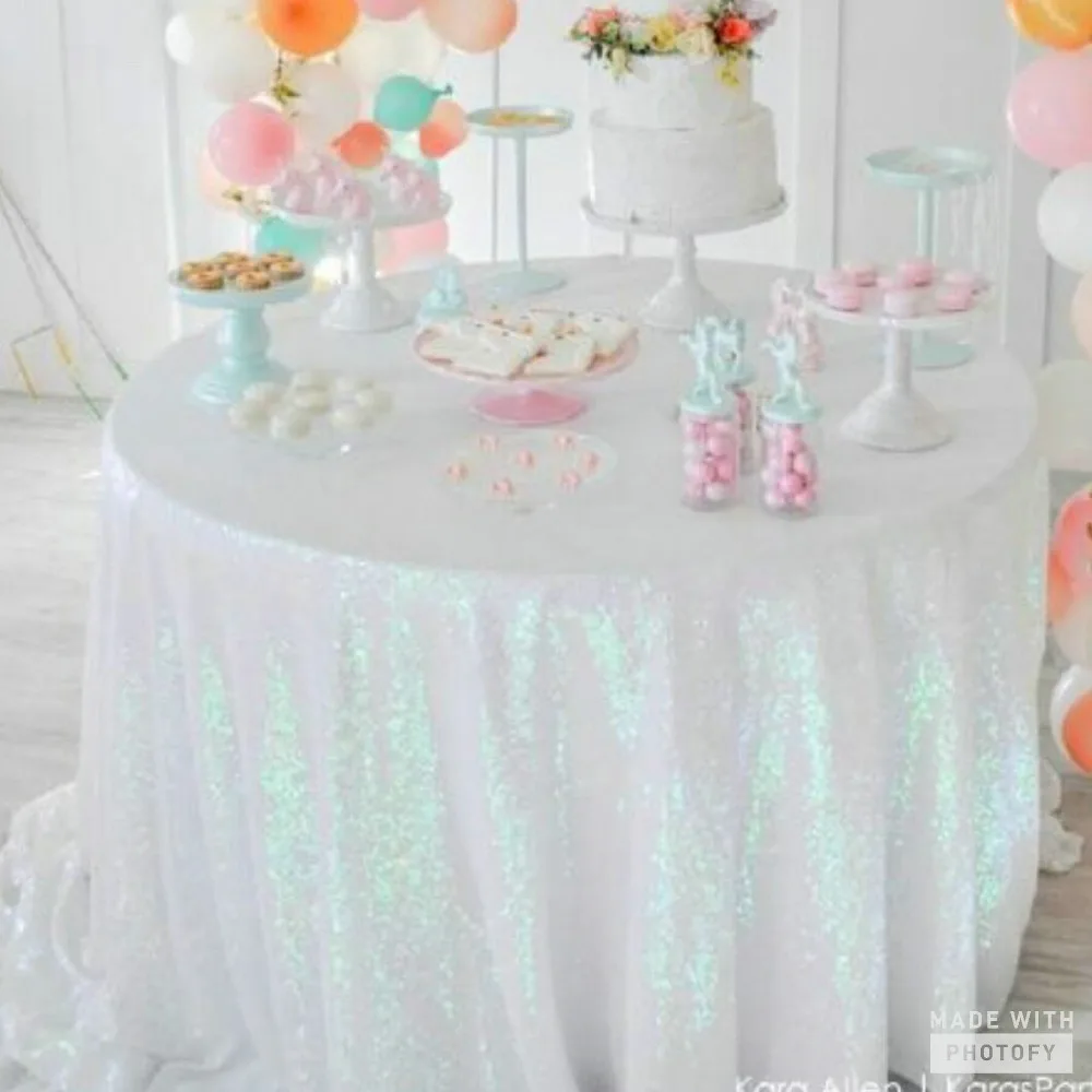 Белая круглая блестящая скатерть ShinyBeauty 5ft change для вечеринки R|sparkle tablecloth|table cloth