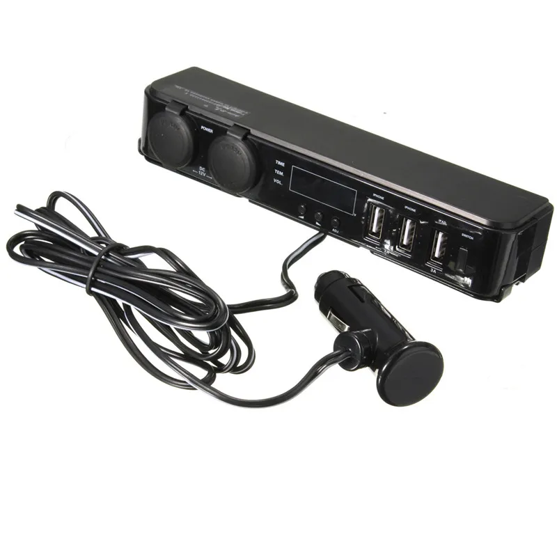 Автомобильное зарядное устройство с 3 портами USB 12 В + цифровой светодиодный