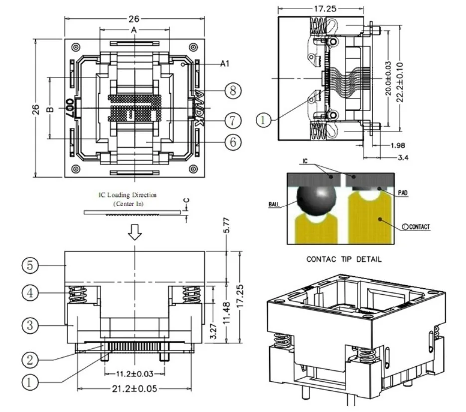 EMCP разъем для SD BGA 221 тестирования открытая верхняя структура eMCP программист nand